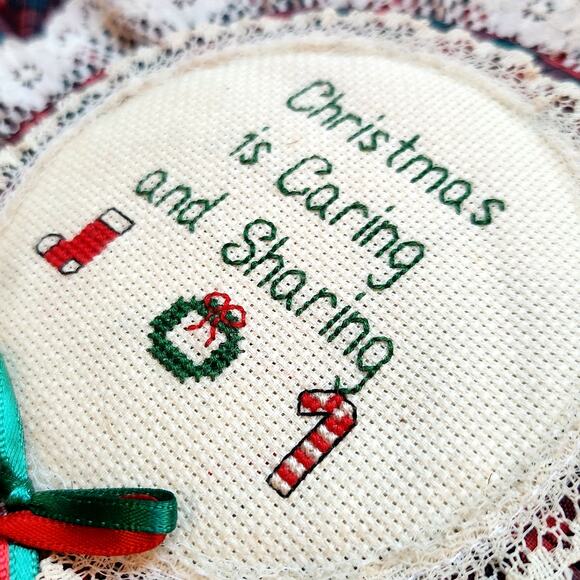 Vintage 1987 Christmas Needlepoint Wall Basket Christmas is Caring and Sharing - Picture 5 of 9